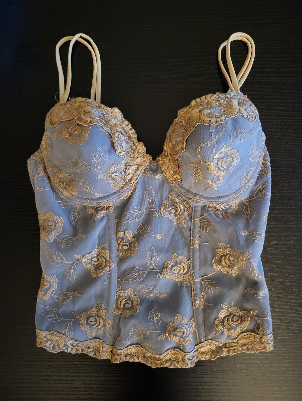 Vtg Victoria’s Secret 90s Y2K Corset Bustier Blue Gold Floral Embroidered 34B